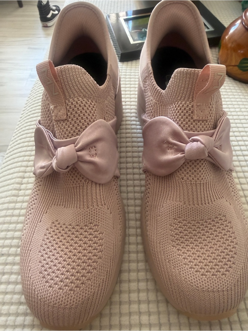 Skechers Women’s Pink Knit Slip-On Sneakers with Bow